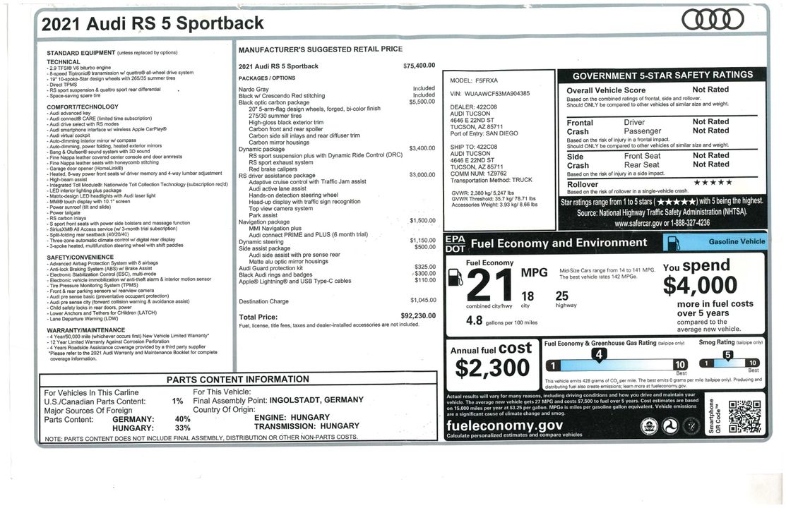 2021 Audi RS 5 Sportback