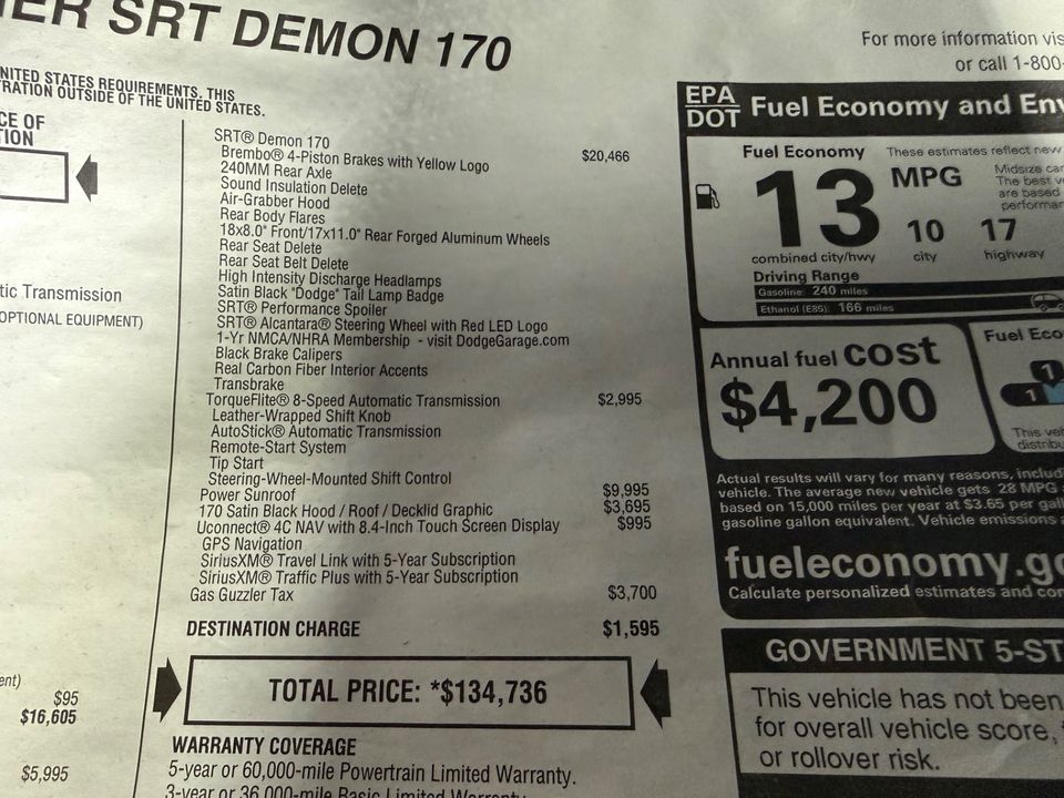 2023 Dodge Challenger SRT DEMON 170 Prod#2647