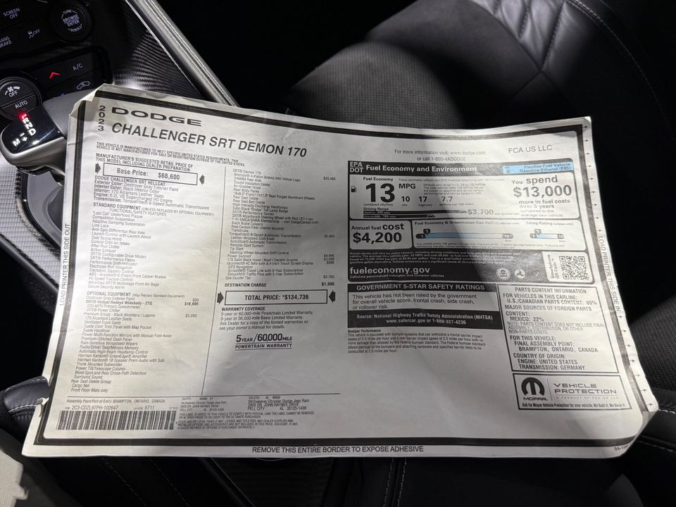 2023 Dodge Challenger SRT DEMON 170 Prod#2647