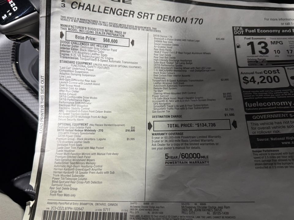 2023 Dodge Challenger SRT DEMON 170 Prod#2647