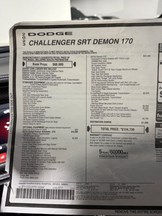2023 Dodge Challenger SRT DEMON 170 Prod#2647