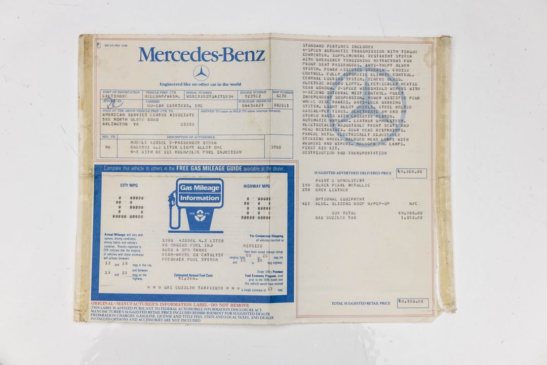 1986 Mercedes-Benz 420-Class