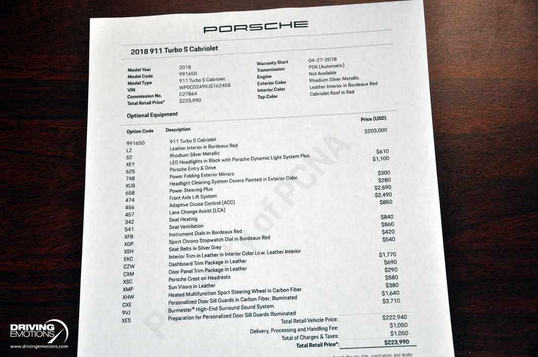2018 Porsche 911 Turbo S Cabriolet