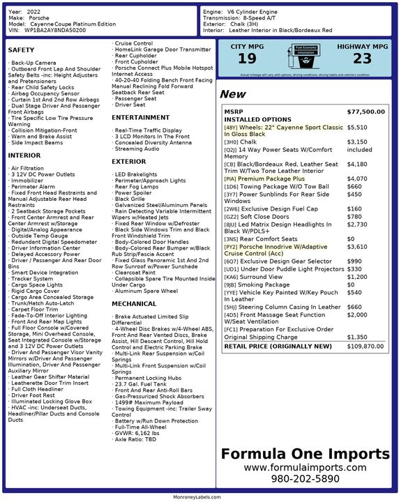 2022 Porsche Cayenne Platinum Edition Coupe