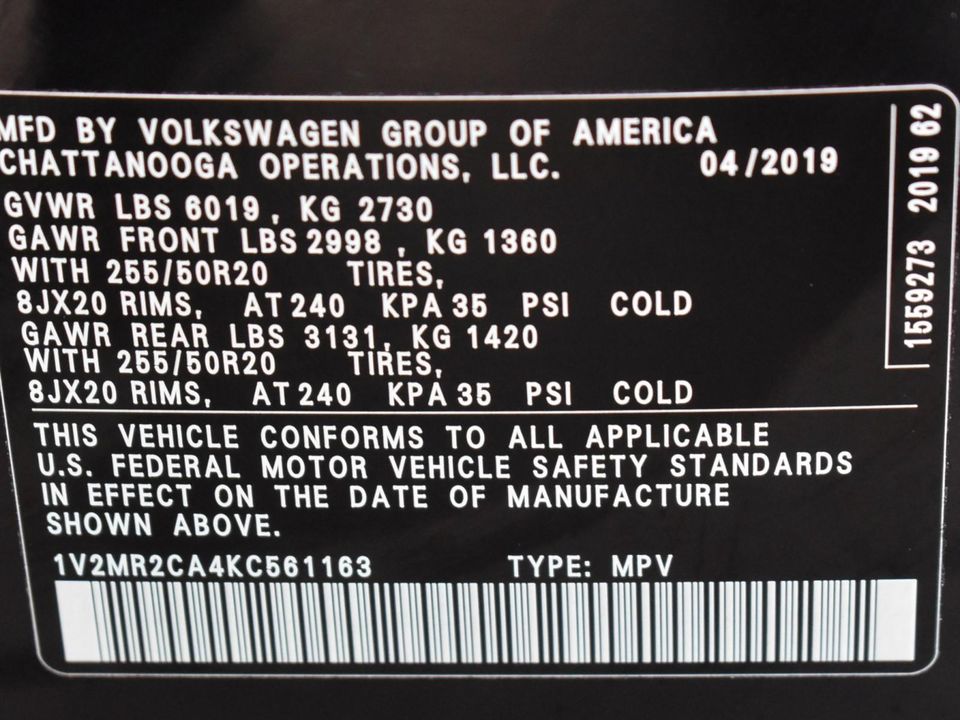 2019 Volkswagen Atlas 3.6L V6 SEL 4MOTION, ONE OWNER, LOW MILEAGE, WELL-MAINTAINED WITH REG