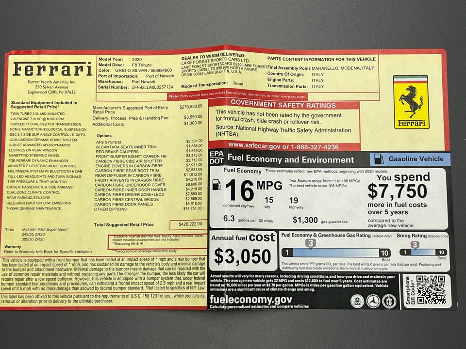 2020 Ferrari F8 Tributo