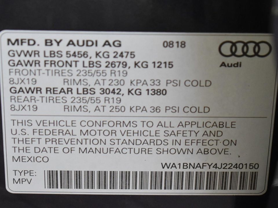 2018 Audi Q5 Premium Plus w/Cold Weather Package and Nougat Brown, Leather Interior