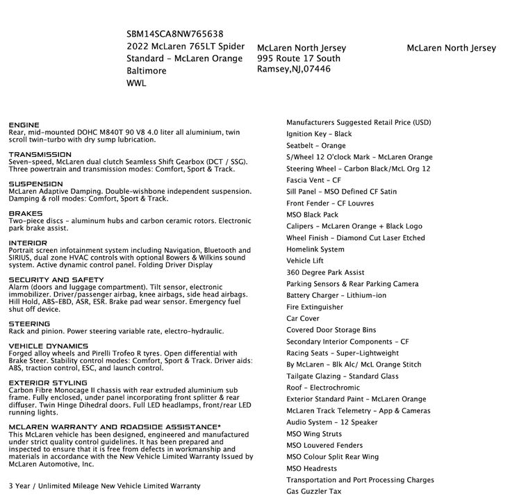 2022 McLaren 765LT Spider