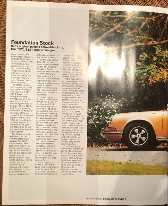 1971 Porsche 911E Factory Soft Window Targa - 1 of 1