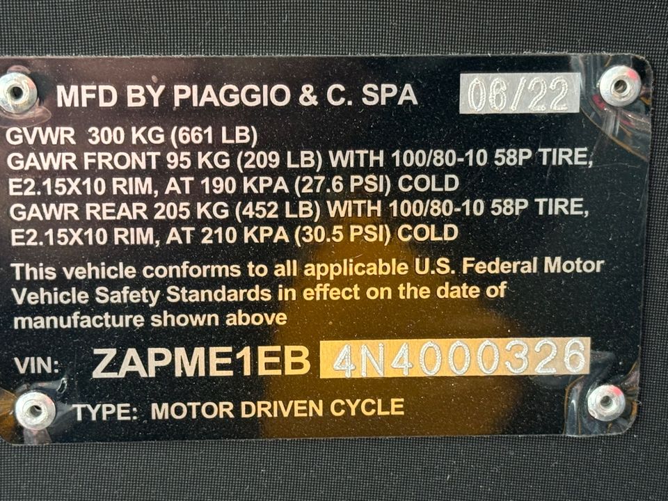 2022 PIAGGIO 1 ACTIVE ELECTRIC
