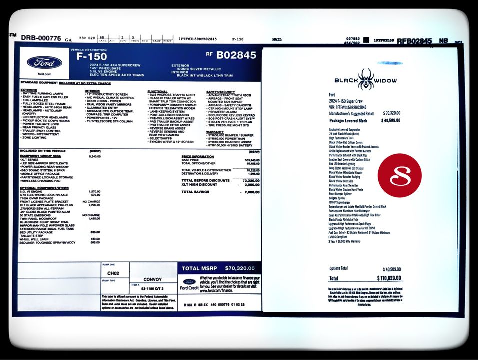 2024 FORD F-150 XLT BLACK WIDOW SR