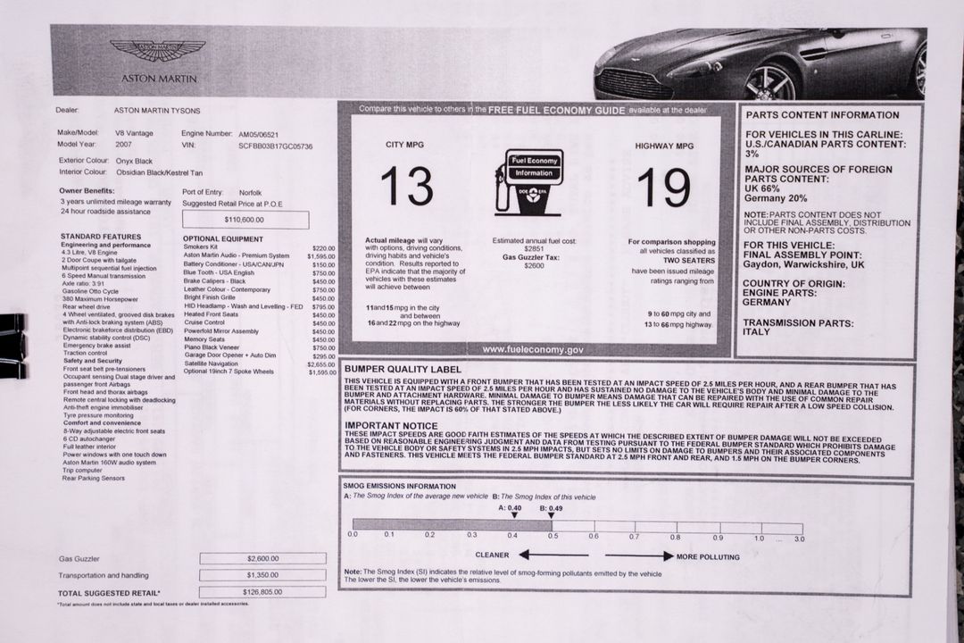 2007 Aston Martin V8 Vantage