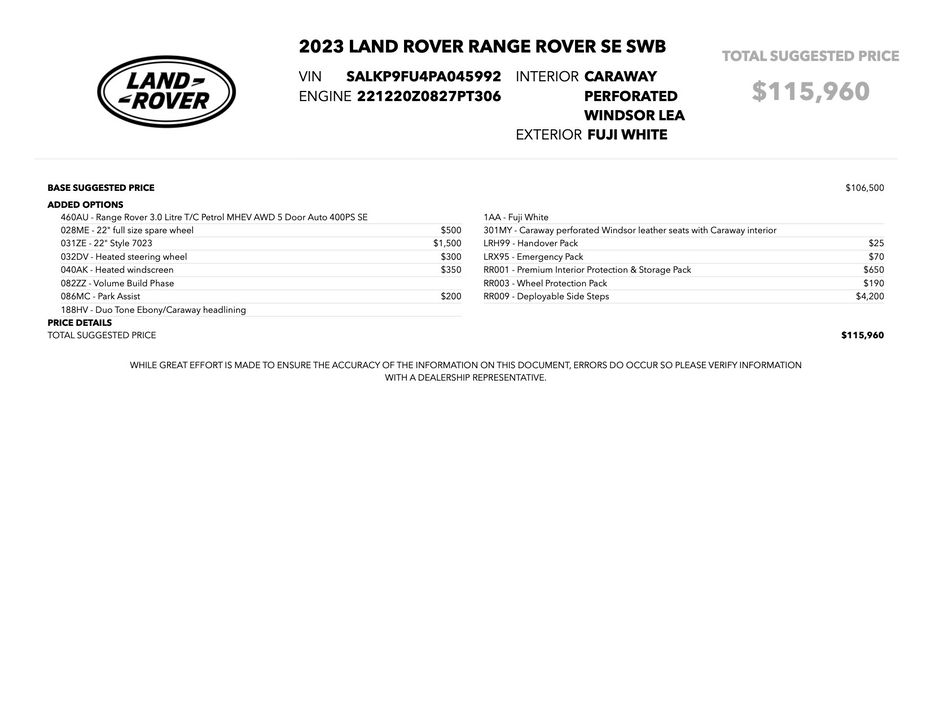 2023 Land Rover Range Rover SE P400