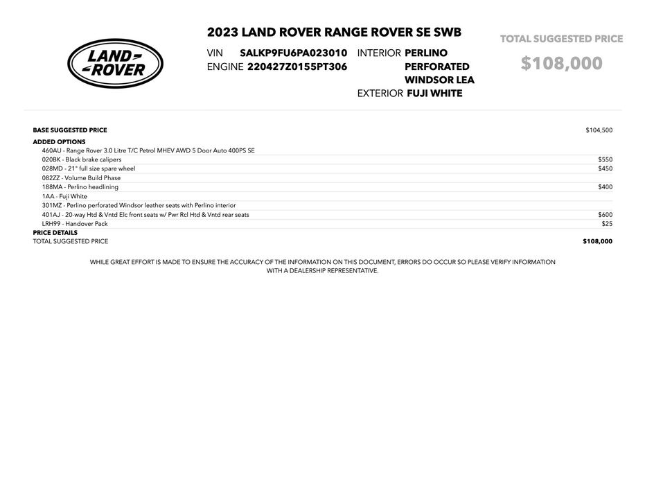 2023 Land Rover Range Rover SE P400