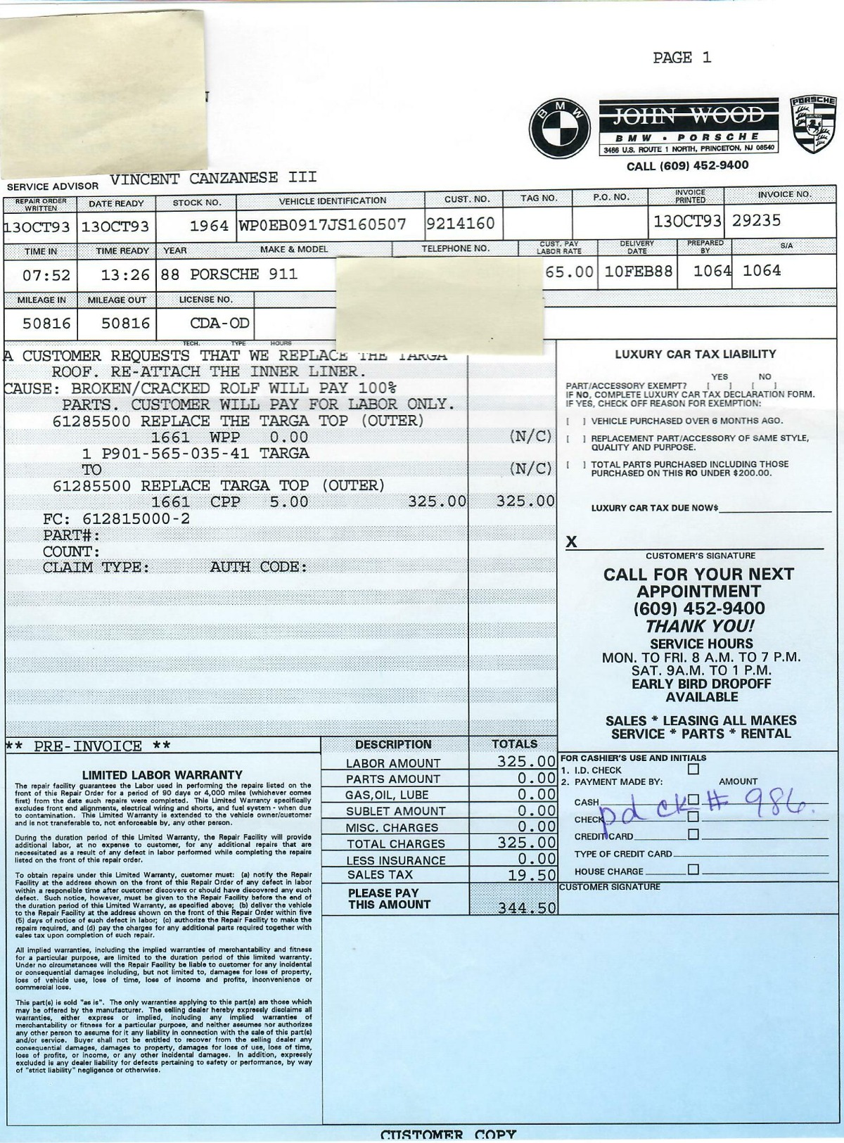 1988 Porsche Carrera Targa